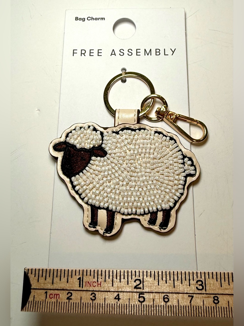 * Cream Beaded Sheep Keychain/Bag Charm